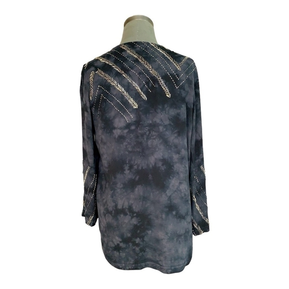Women’s Cardigan Chaser Tie-Dye Duster Silver Beaded Open Front Kimono Cardigan - Picture 4 of 6